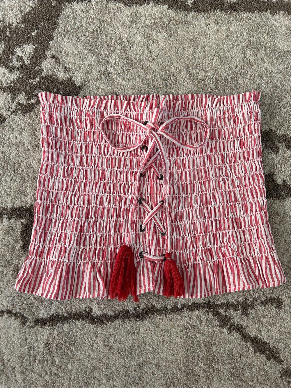 American Eagle Outfitters Red and White Striped Smocked Top